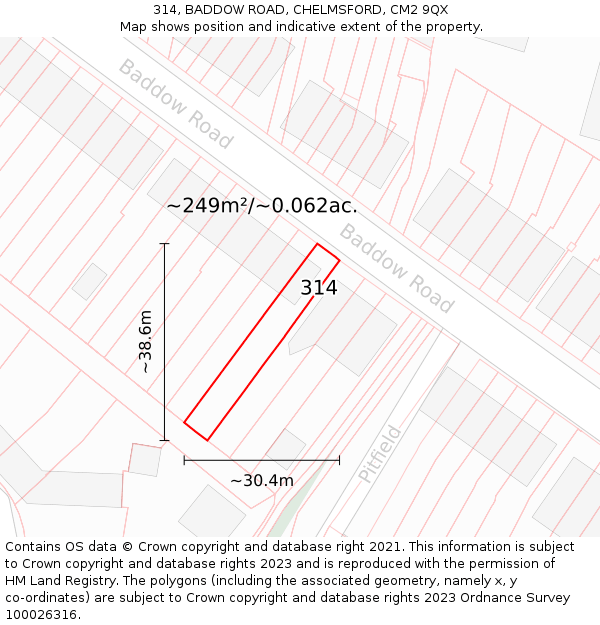 314, BADDOW ROAD, CHELMSFORD, CM2 9QX: Plot and title map