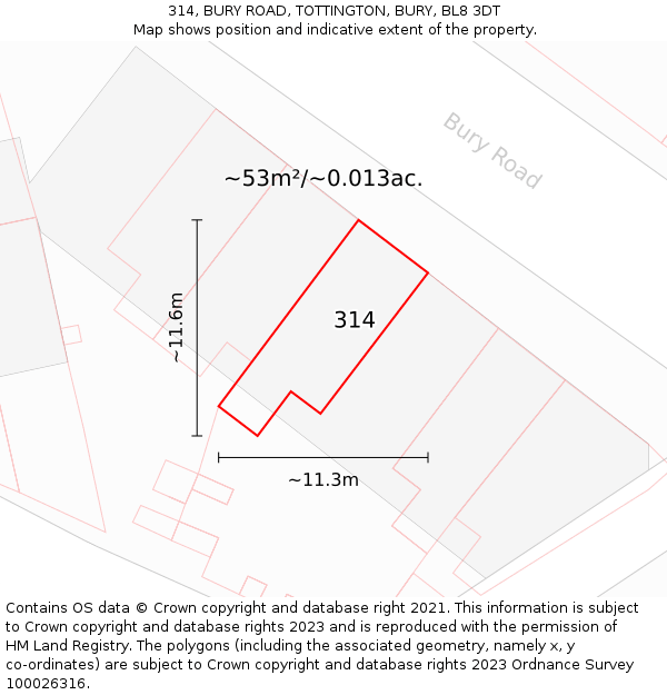 314, BURY ROAD, TOTTINGTON, BURY, BL8 3DT: Plot and title map
