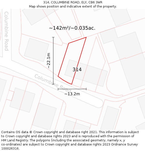 314, COLUMBINE ROAD, ELY, CB6 3WR: Plot and title map