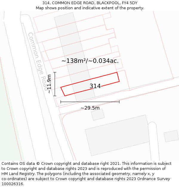 314, COMMON EDGE ROAD, BLACKPOOL, FY4 5DY: Plot and title map