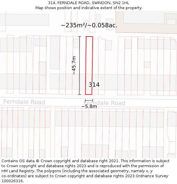 314, FERNDALE ROAD, SWINDON, SN2 1HL: Plot and title map