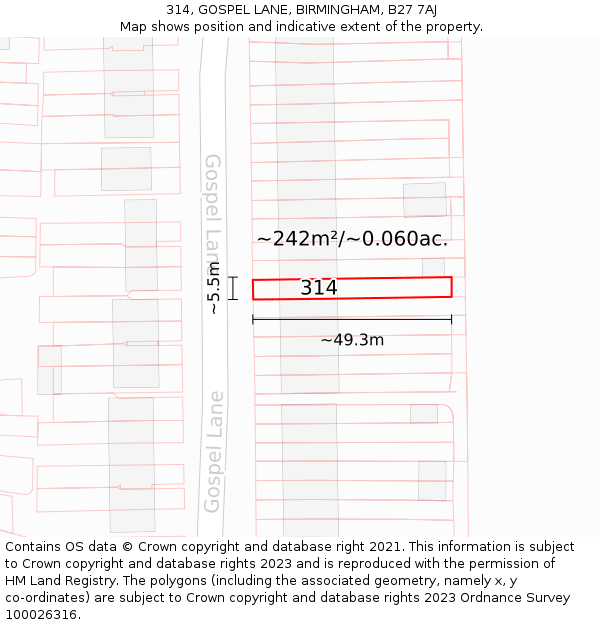 314, GOSPEL LANE, BIRMINGHAM, B27 7AJ: Plot and title map