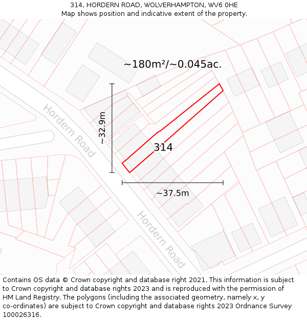 314, HORDERN ROAD, WOLVERHAMPTON, WV6 0HE: Plot and title map