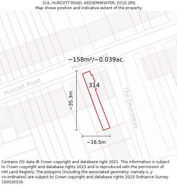 314, HURCOTT ROAD, KIDDERMINSTER, DY10 2RQ: Plot and title map