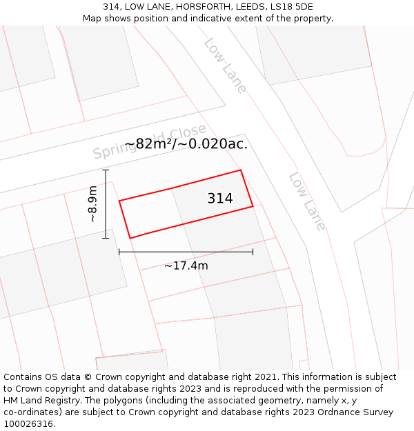 314, LOW LANE, HORSFORTH, LEEDS, LS18 5DE: Plot and title map