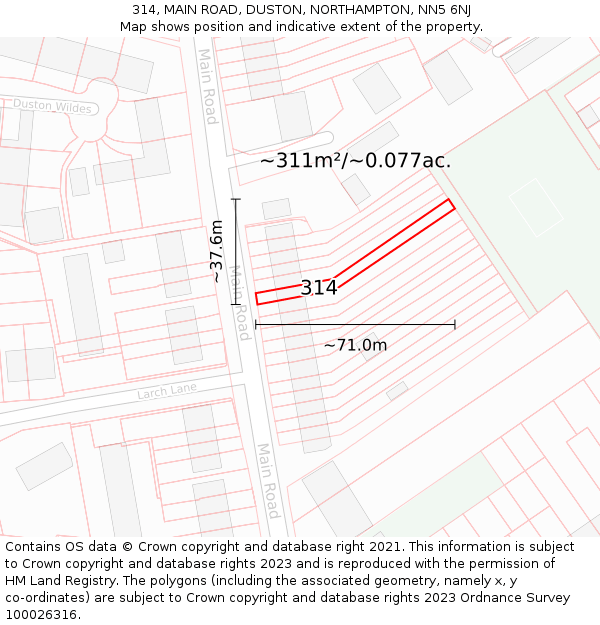 314, MAIN ROAD, DUSTON, NORTHAMPTON, NN5 6NJ: Plot and title map
