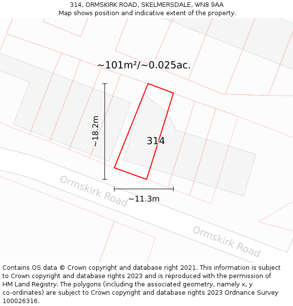 314, ORMSKIRK ROAD, SKELMERSDALE, WN8 9AA: Plot and title map
