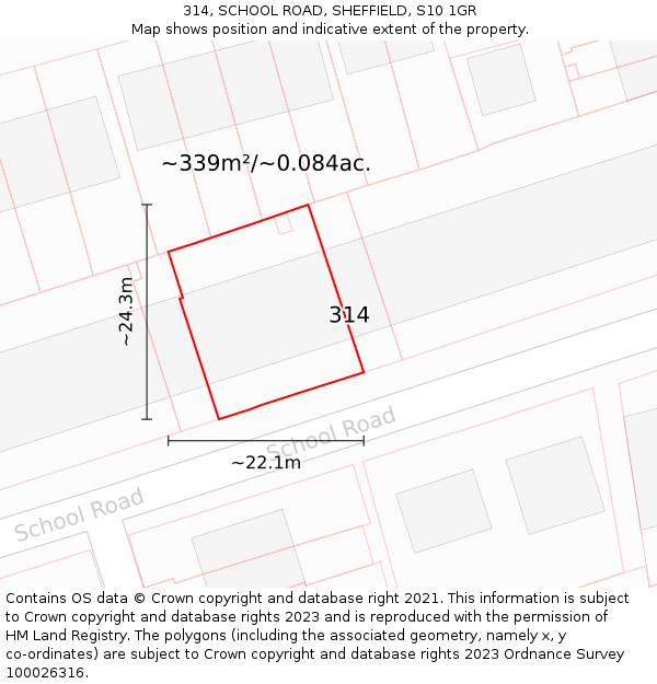 314, SCHOOL ROAD, SHEFFIELD, S10 1GR: Plot and title map