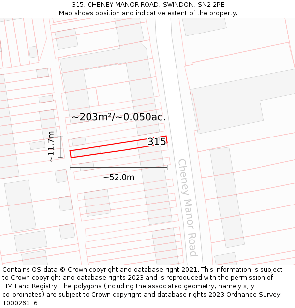 315, CHENEY MANOR ROAD, SWINDON, SN2 2PE: Plot and title map