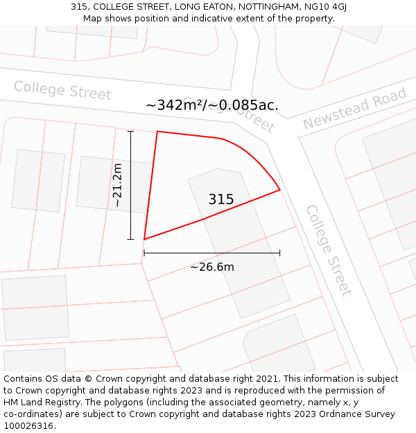 315, COLLEGE STREET, LONG EATON, NOTTINGHAM, NG10 4GJ: Plot and title map