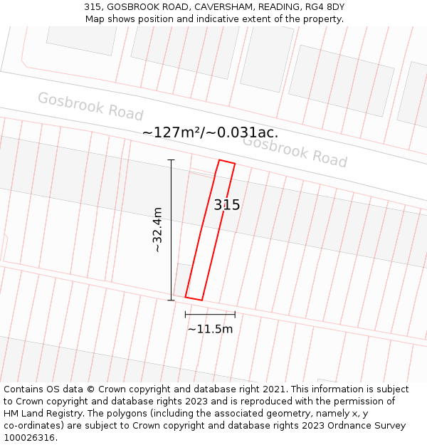 315, GOSBROOK ROAD, CAVERSHAM, READING, RG4 8DY: Plot and title map