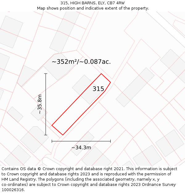 315, HIGH BARNS, ELY, CB7 4RW: Plot and title map