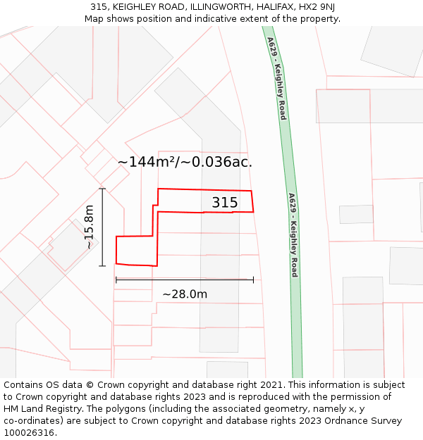 315, KEIGHLEY ROAD, ILLINGWORTH, HALIFAX, HX2 9NJ: Plot and title map