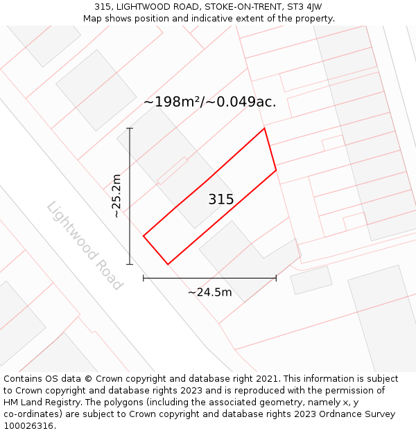 315, LIGHTWOOD ROAD, STOKE-ON-TRENT, ST3 4JW: Plot and title map