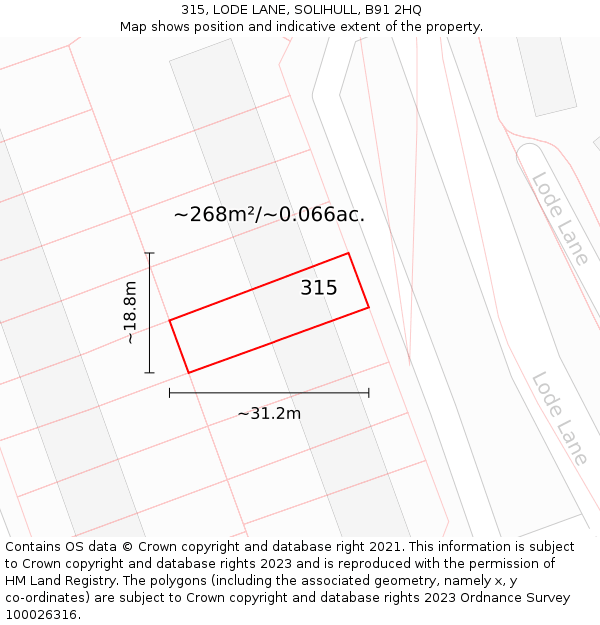 315, LODE LANE, SOLIHULL, B91 2HQ: Plot and title map