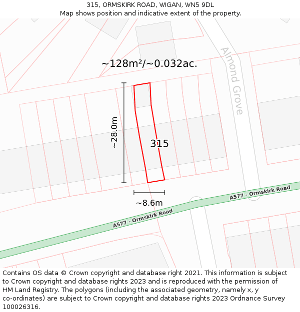 315, ORMSKIRK ROAD, WIGAN, WN5 9DL: Plot and title map