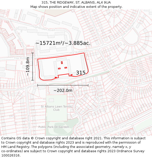 315, THE RIDGEWAY, ST. ALBANS, AL4 9UA: Plot and title map