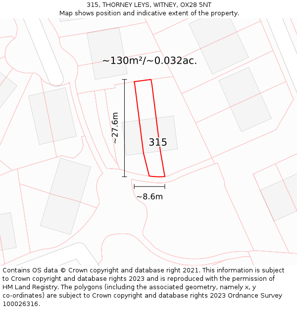 315, THORNEY LEYS, WITNEY, OX28 5NT: Plot and title map