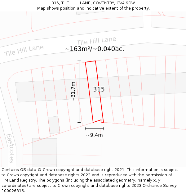315, TILE HILL LANE, COVENTRY, CV4 9DW: Plot and title map