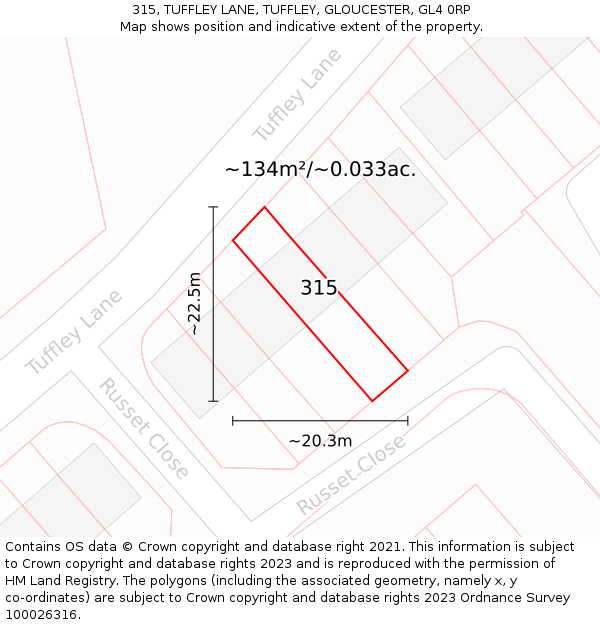 315, TUFFLEY LANE, TUFFLEY, GLOUCESTER, GL4 0RP: Plot and title map