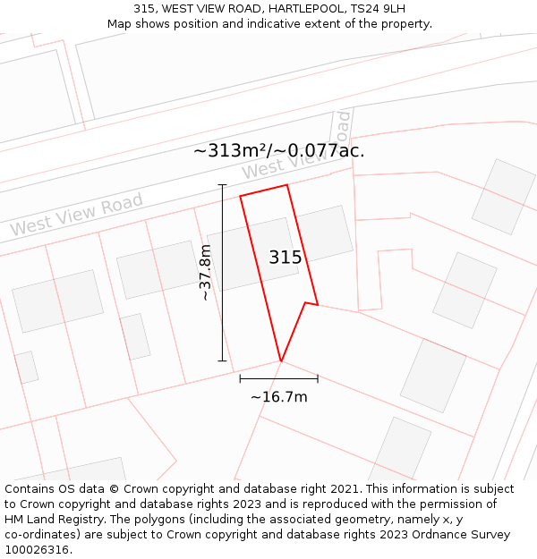 315, WEST VIEW ROAD, HARTLEPOOL, TS24 9LH: Plot and title map