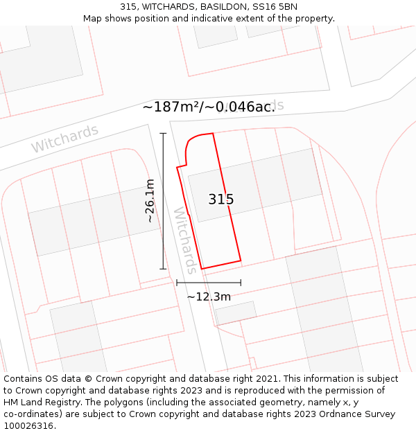 315, WITCHARDS, BASILDON, SS16 5BN: Plot and title map