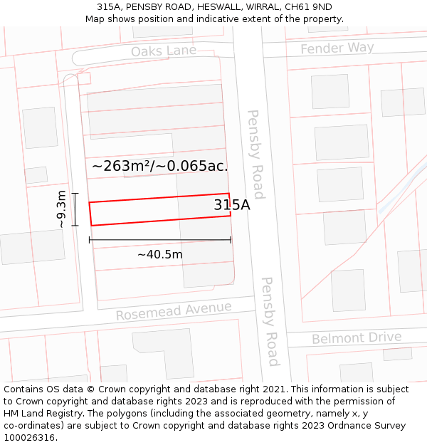 315A, PENSBY ROAD, HESWALL, WIRRAL, CH61 9ND: Plot and title map