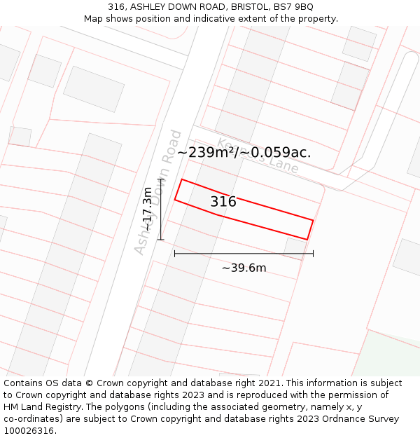 316, ASHLEY DOWN ROAD, BRISTOL, BS7 9BQ: Plot and title map