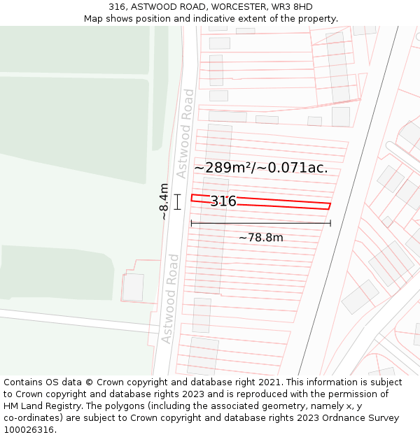 316, ASTWOOD ROAD, WORCESTER, WR3 8HD: Plot and title map