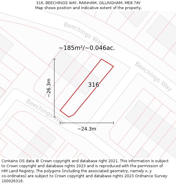 316, BEECHINGS WAY, RAINHAM, GILLINGHAM, ME8 7AY: Plot and title map