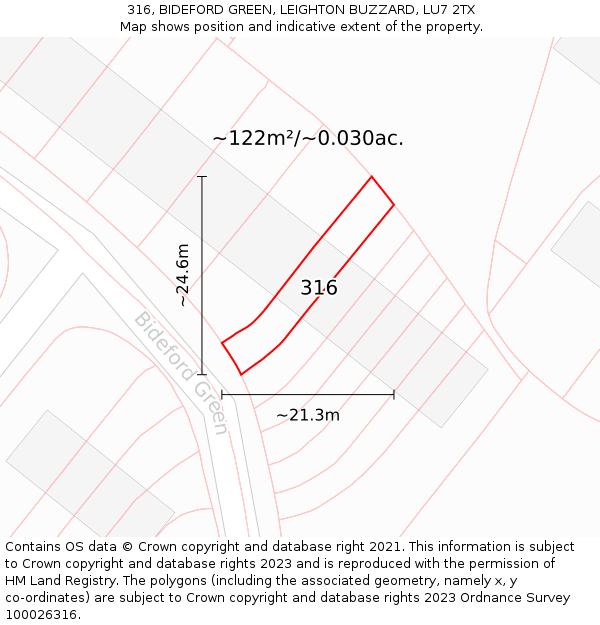 316, BIDEFORD GREEN, LEIGHTON BUZZARD, LU7 2TX: Plot and title map