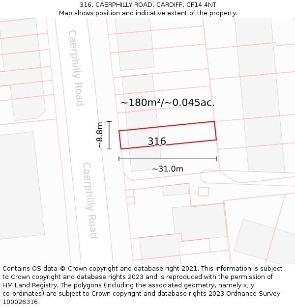 316, CAERPHILLY ROAD, CARDIFF, CF14 4NT: Plot and title map