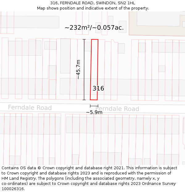 316, FERNDALE ROAD, SWINDON, SN2 1HL: Plot and title map