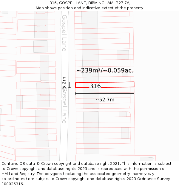316, GOSPEL LANE, BIRMINGHAM, B27 7AJ: Plot and title map