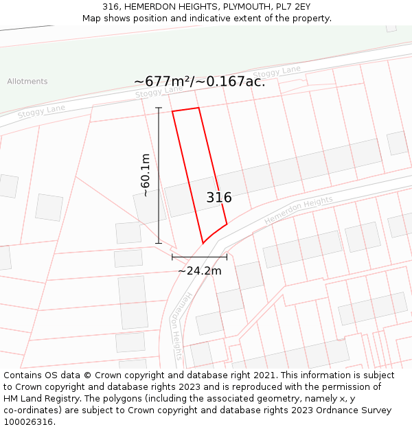 316, HEMERDON HEIGHTS, PLYMOUTH, PL7 2EY: Plot and title map