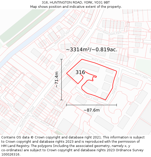 316, HUNTINGTON ROAD, YORK, YO31 9BT: Plot and title map