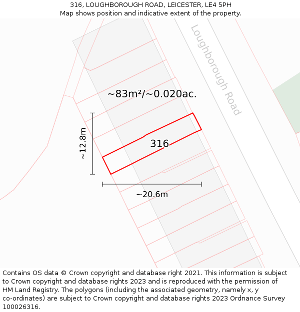 316, LOUGHBOROUGH ROAD, LEICESTER, LE4 5PH: Plot and title map
