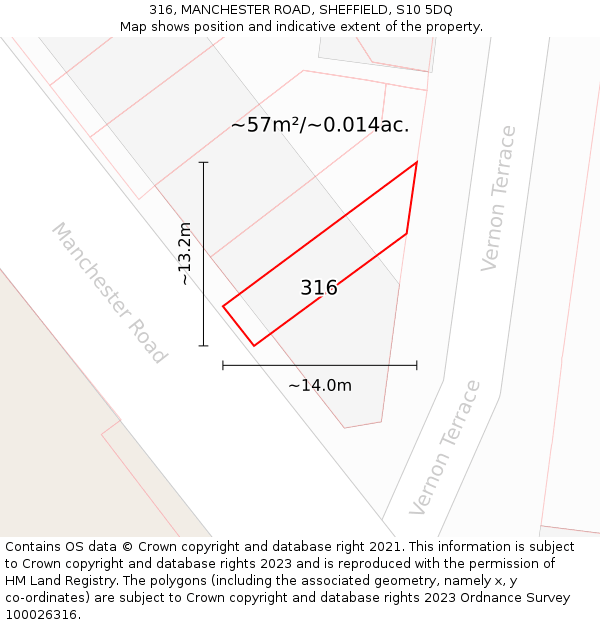 316, MANCHESTER ROAD, SHEFFIELD, S10 5DQ: Plot and title map
