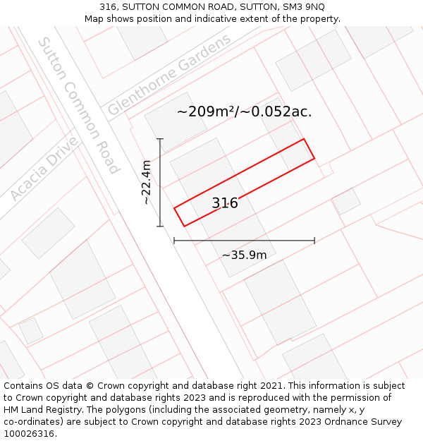 316, SUTTON COMMON ROAD, SUTTON, SM3 9NQ: Plot and title map
