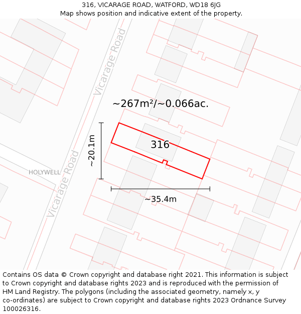 316, VICARAGE ROAD, WATFORD, WD18 6JG: Plot and title map