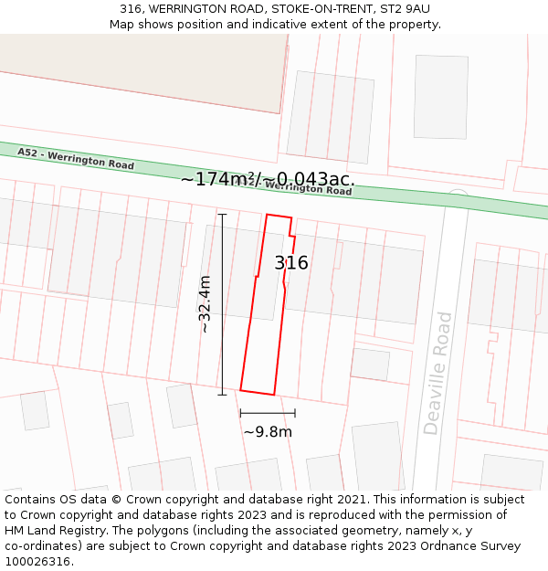 316, WERRINGTON ROAD, STOKE-ON-TRENT, ST2 9AU: Plot and title map