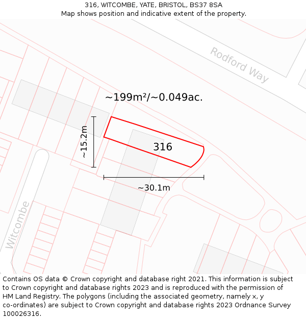 316, WITCOMBE, YATE, BRISTOL, BS37 8SA: Plot and title map