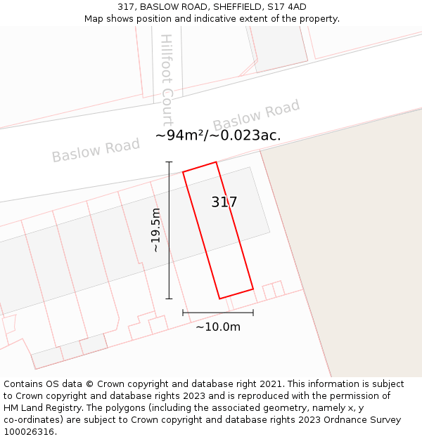 317, BASLOW ROAD, SHEFFIELD, S17 4AD: Plot and title map