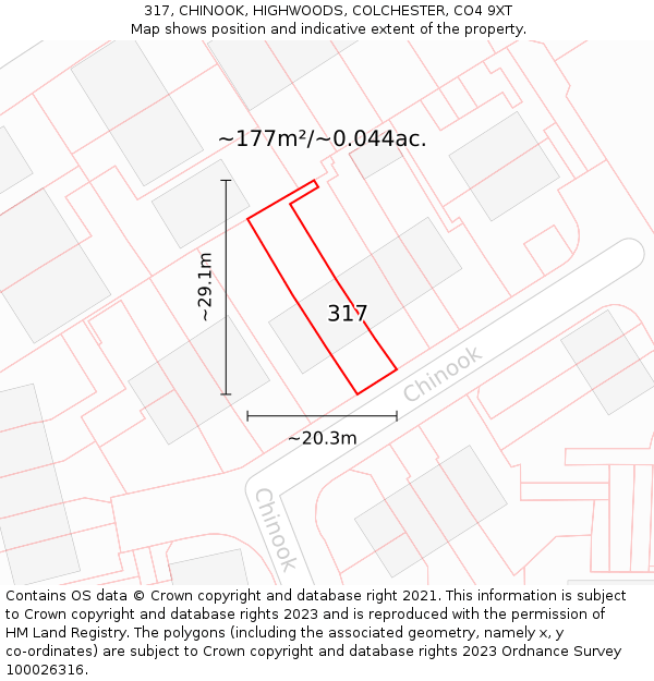 317, CHINOOK, HIGHWOODS, COLCHESTER, CO4 9XT: Plot and title map