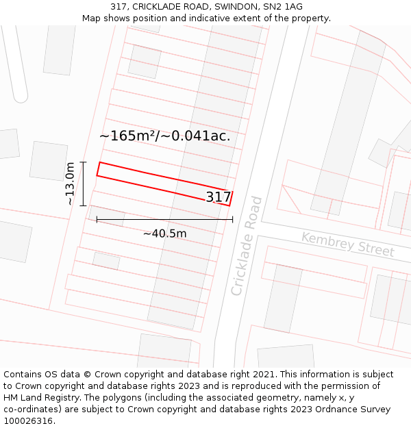 317, CRICKLADE ROAD, SWINDON, SN2 1AG: Plot and title map