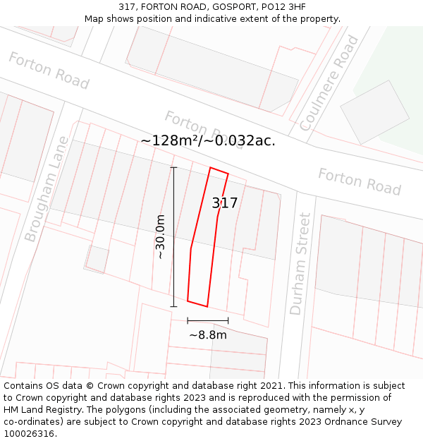 317, FORTON ROAD, GOSPORT, PO12 3HF: Plot and title map