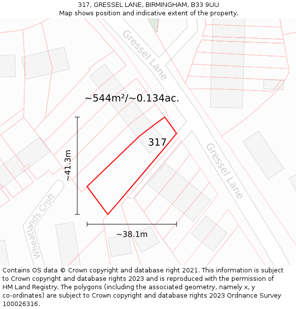 317, GRESSEL LANE, BIRMINGHAM, B33 9UU: Plot and title map