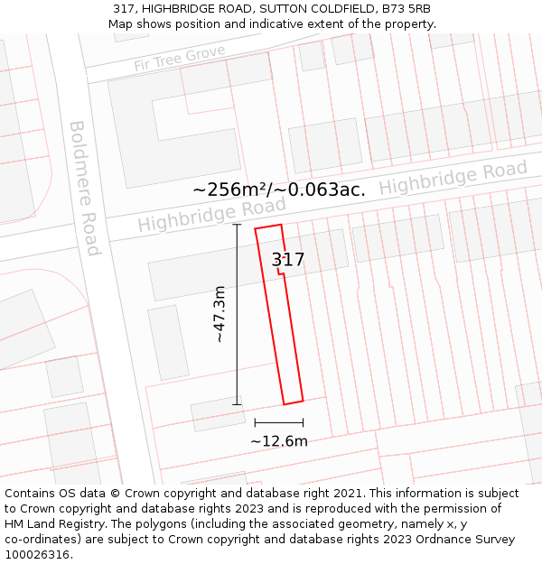 317, HIGHBRIDGE ROAD, SUTTON COLDFIELD, B73 5RB: Plot and title map