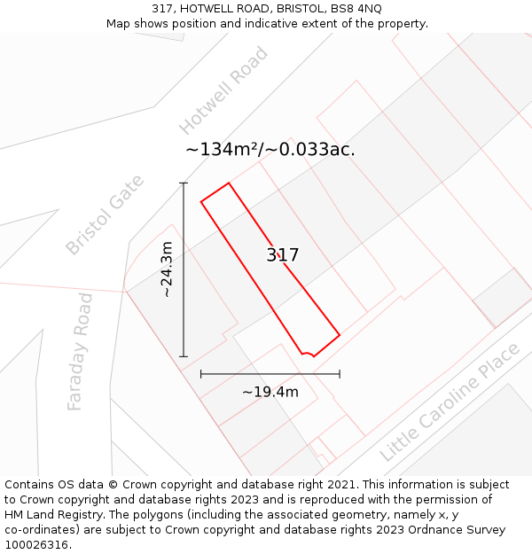 317, HOTWELL ROAD, BRISTOL, BS8 4NQ: Plot and title map