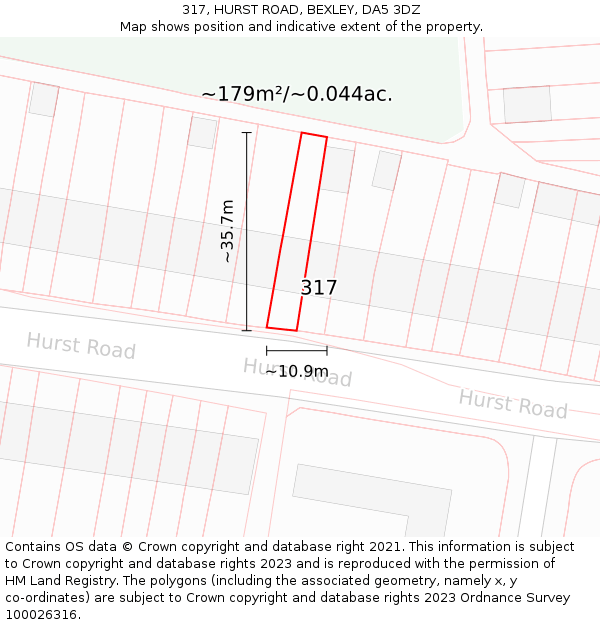 317, HURST ROAD, BEXLEY, DA5 3DZ: Plot and title map